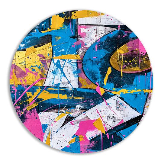 Abstract kleurrijk schilderij met dynamische lijnen aluminium muurcirkel