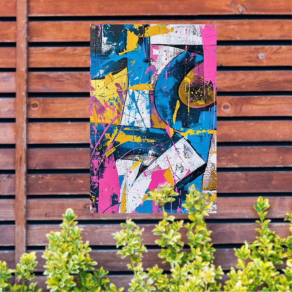 Abstract kleurrijk schilderij met dynamische lijnen tuinposter
