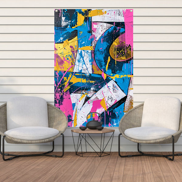 Abstract kleurrijk schilderij met dynamische lijnen tuinposter