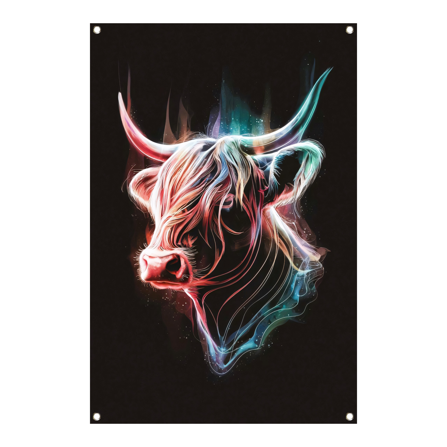 Abstracte Kleurendans van een Schotse hooglander tuinposter