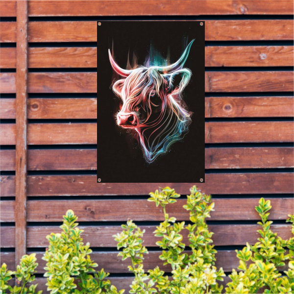 Abstracte Kleurendans van een Schotse hooglander tuinposter