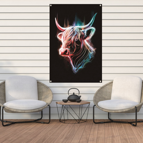 Abstracte Kleurendans van een Schotse hooglander tuinposter