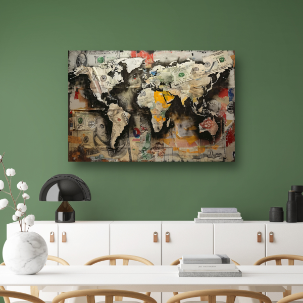 Popart Wereldkaart Geld acrylglas