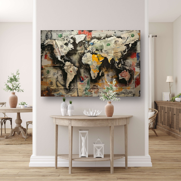 Popart Wereldkaart Geld acrylglas