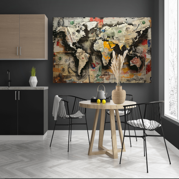 Popart Wereldkaart Geld acrylglas