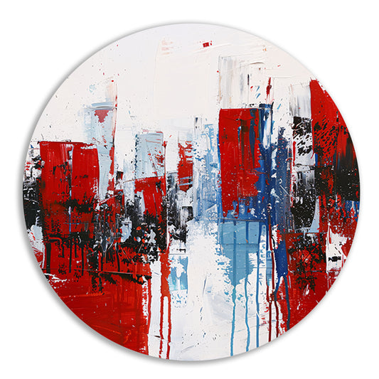 Abstracte stad in dynamische kleuren schilderij aluminium muurcirkel