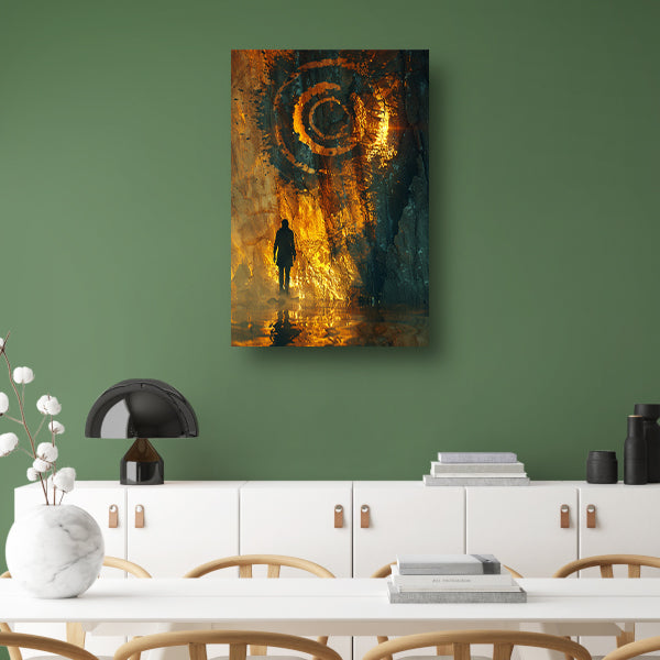 Mysterieuze figuur ontmoet gouden spiraal canvas