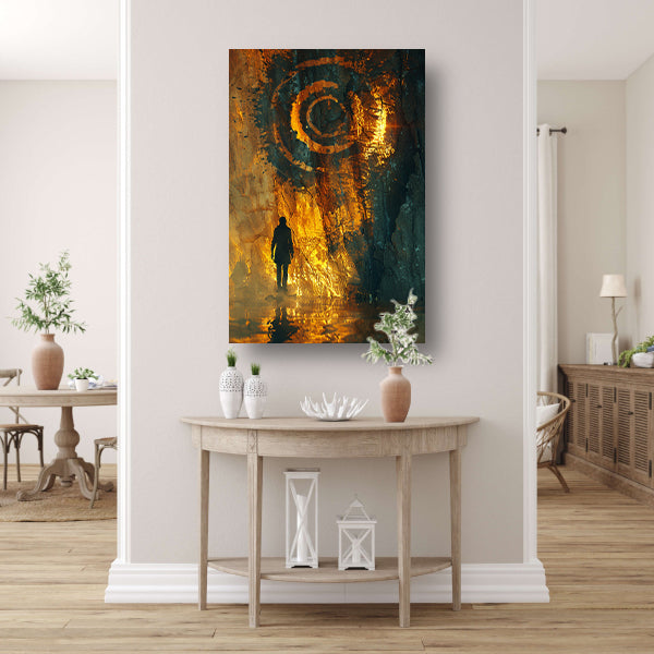 Mysterieuze figuur ontmoet gouden spiraal canvas