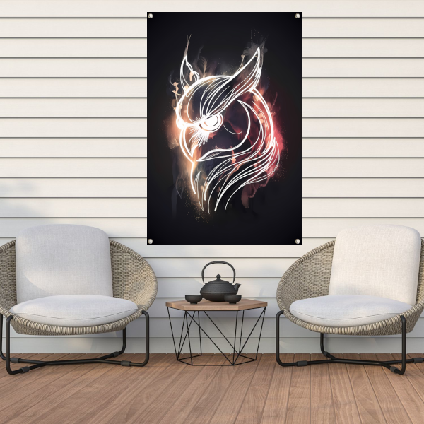 Uil van Vuur en Schaduw - Krachtige Kunst tuinposter
