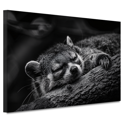 Slapende wasbeer op boomtak canvas