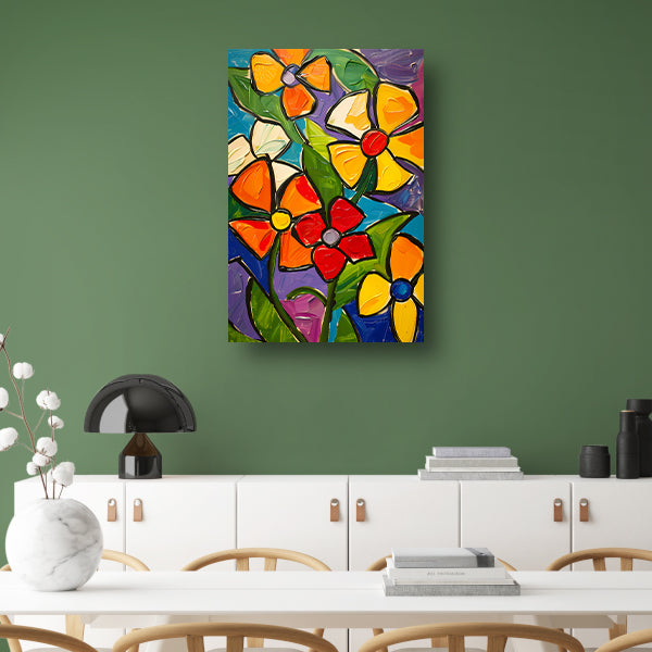 Kleurrijke en abstracte bloemenschilderij met dynamische uitstraling poster