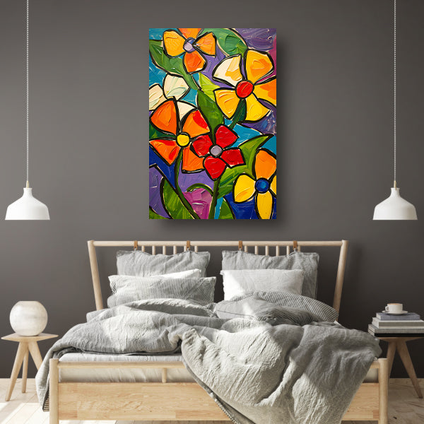 Kleurrijke en abstracte bloemenschilderij met dynamische uitstraling poster