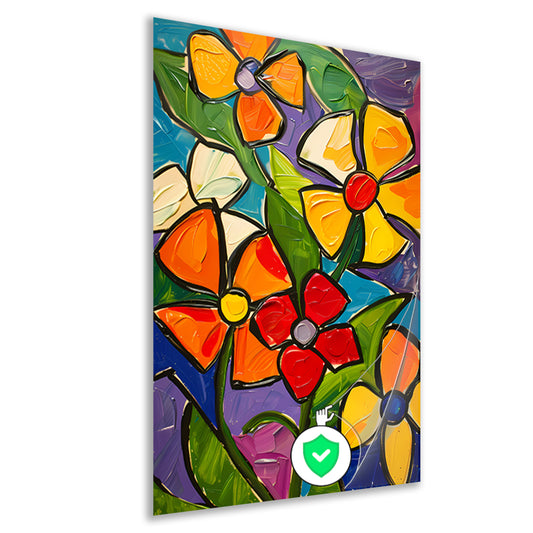 Kleurrijke en abstracte bloemenschilderij met dynamische uitstraling poster