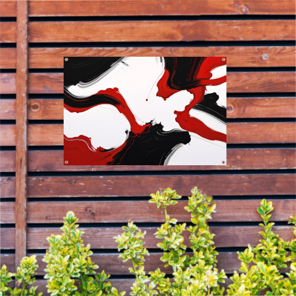 Contrastrijke abstractie in rood en zwart tuinposter