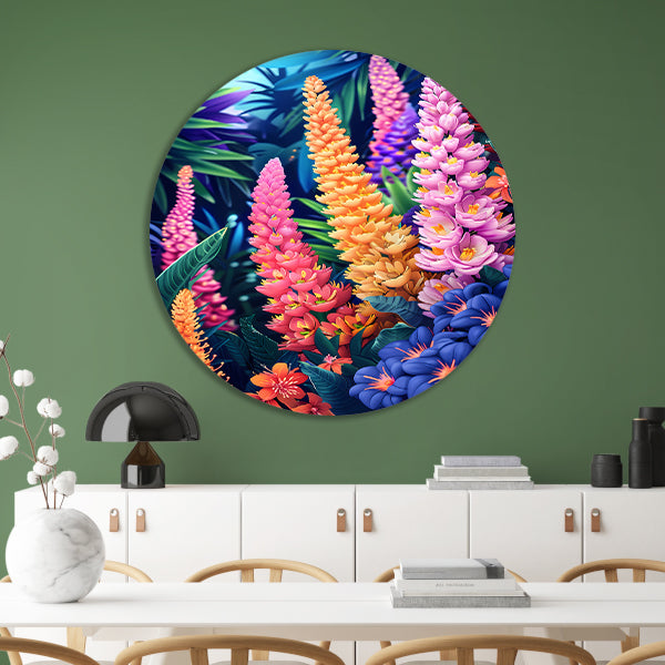 Levendige Art Nouveau bloemenpracht in kleur aluminium muurcirkel