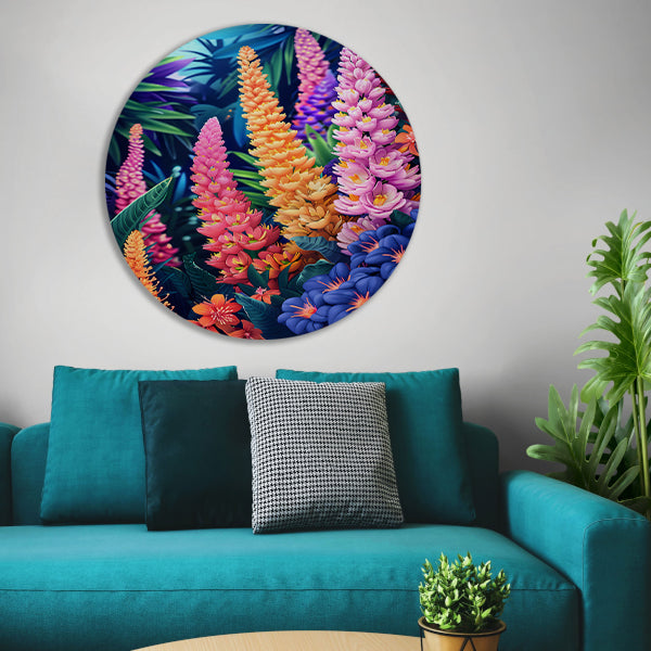 Levendige Art Nouveau bloemenpracht in kleur aluminium muurcirkel