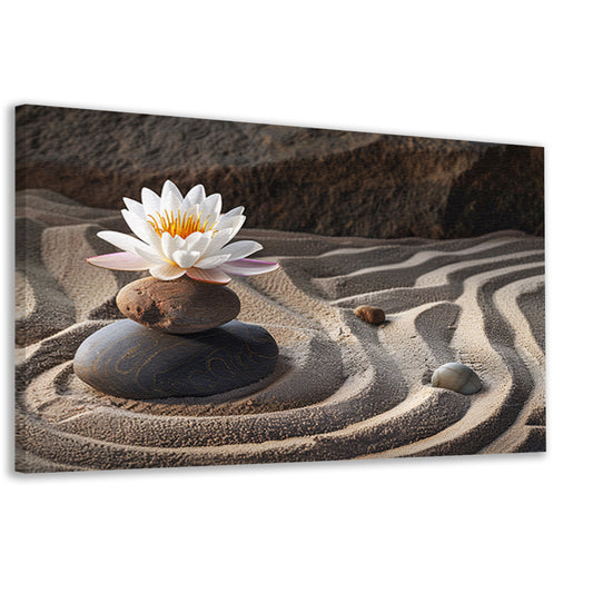 Zen-bloem op stenen in een zandtuin canvas