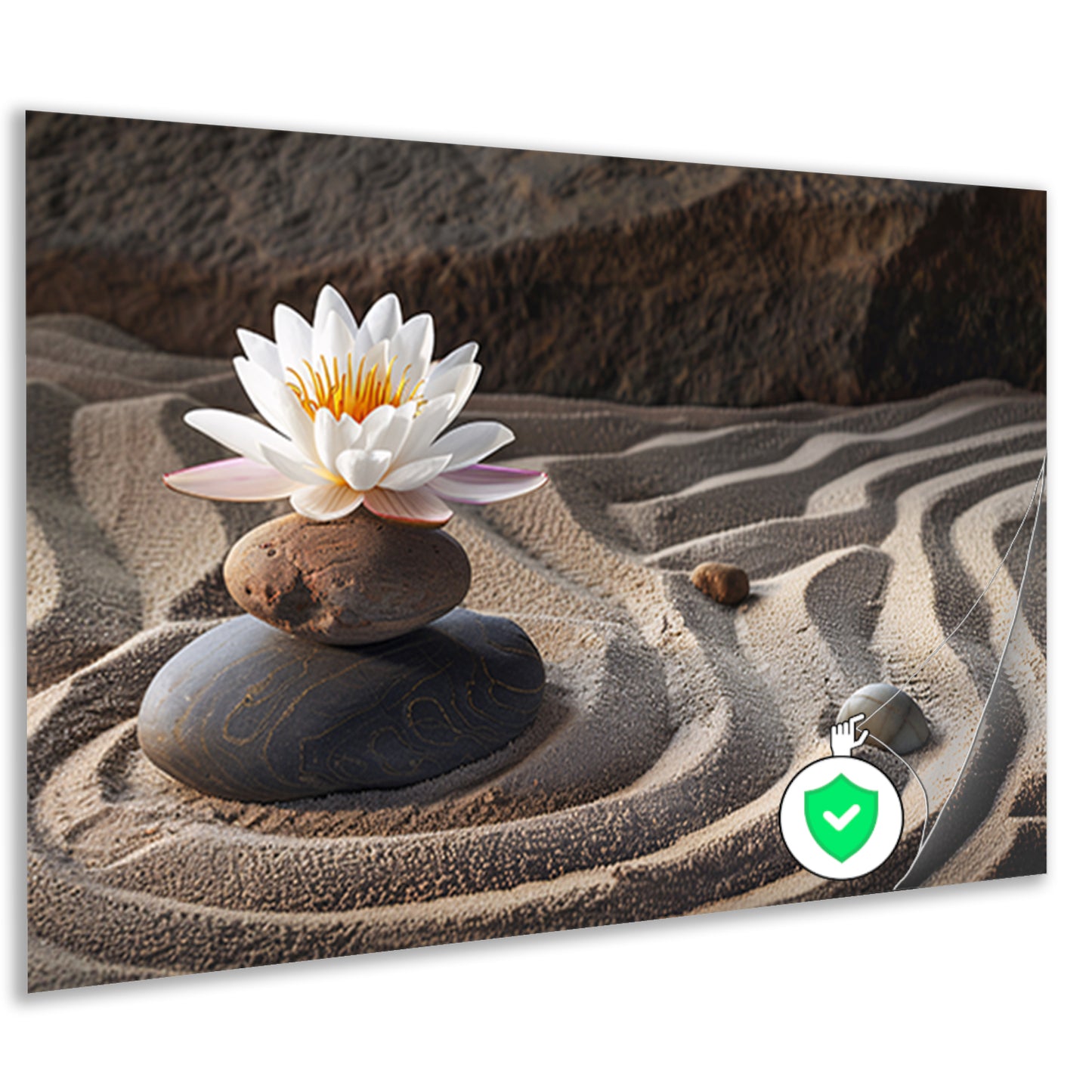 Zen-bloem op stenen in een zandtuin poster