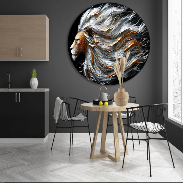 Majestueuze abstracte leeuw met dynamische manen forex muurcirkel