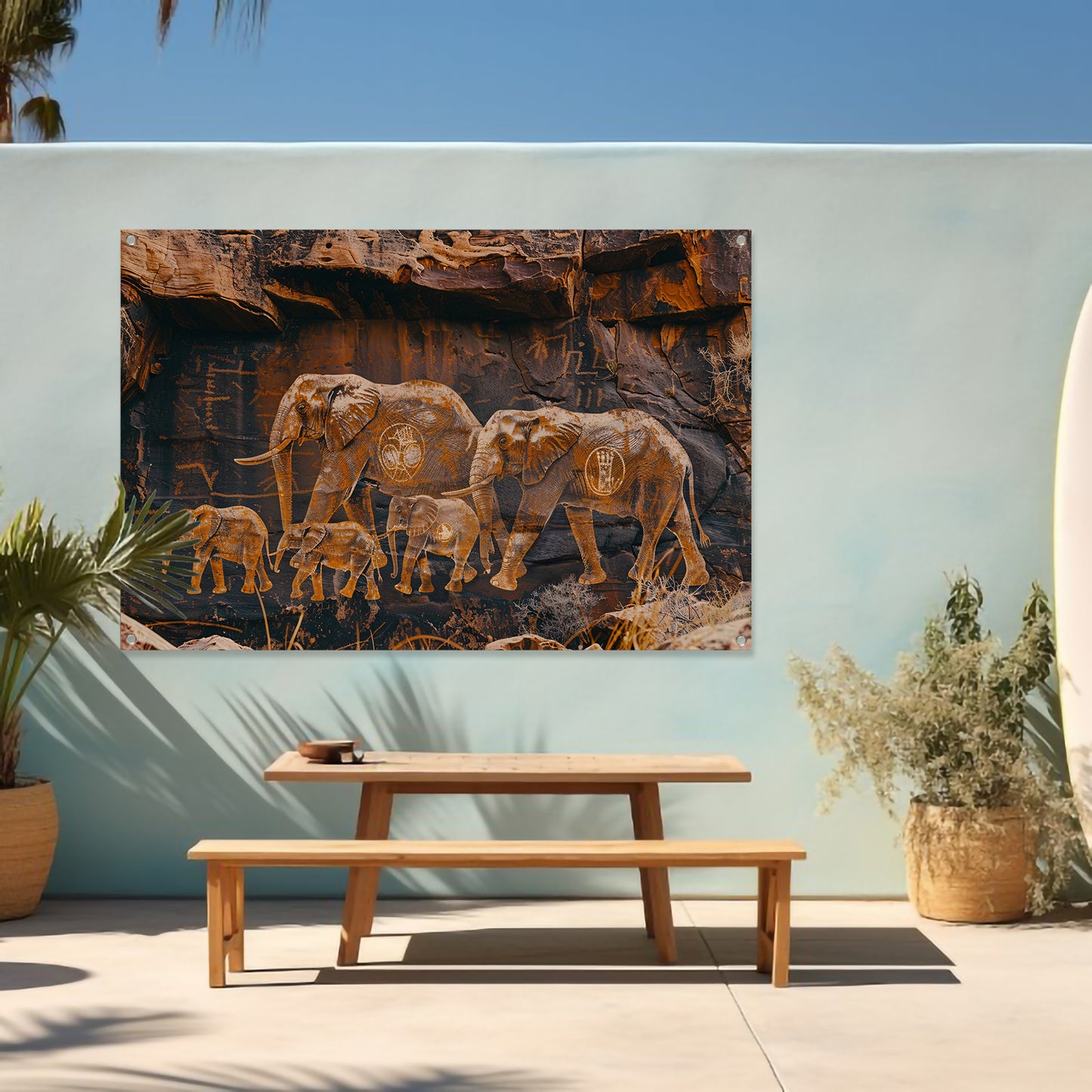 Olifantenfamilie in Afrikaanse savanne tuinposter