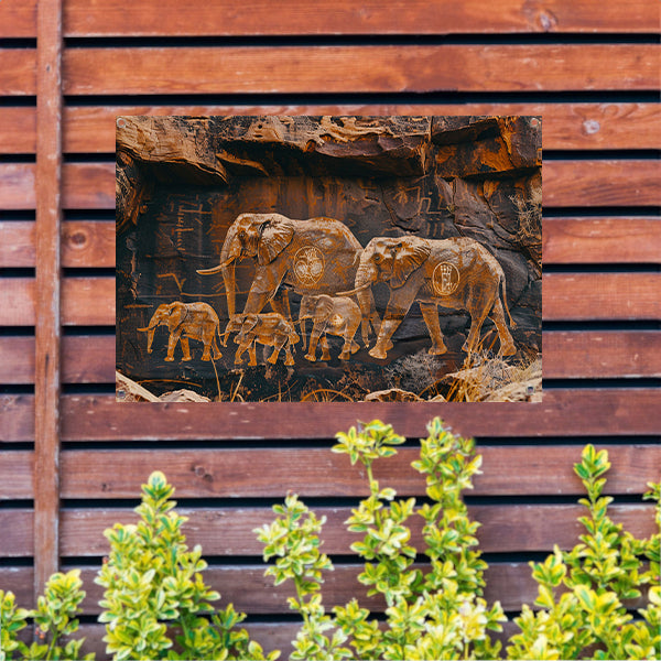 Olifantenfamilie in Afrikaanse savanne tuinposter