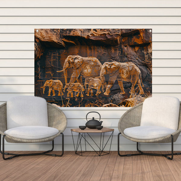 Olifantenfamilie in Afrikaanse savanne tuinposter