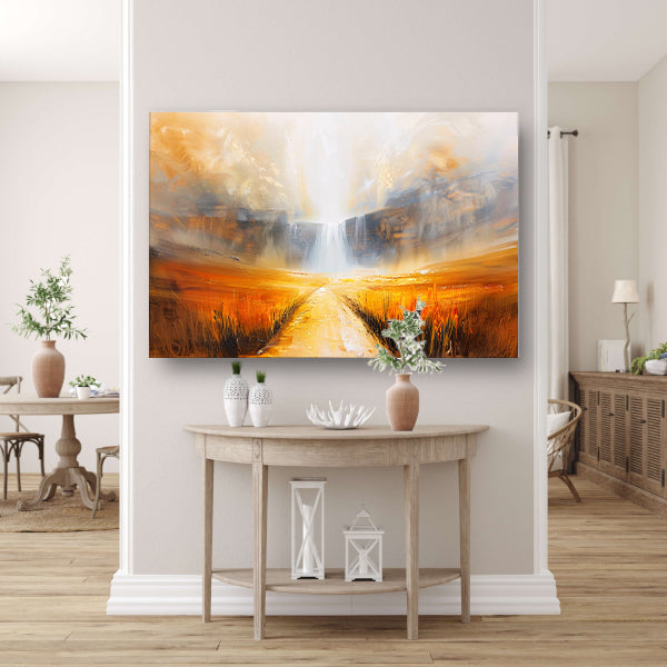Abstract landschap met waterval en pad poster