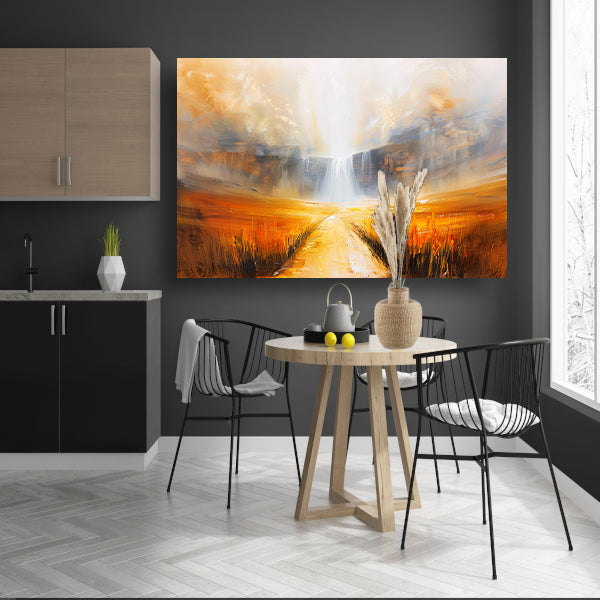 Abstract landschap met waterval en pad poster