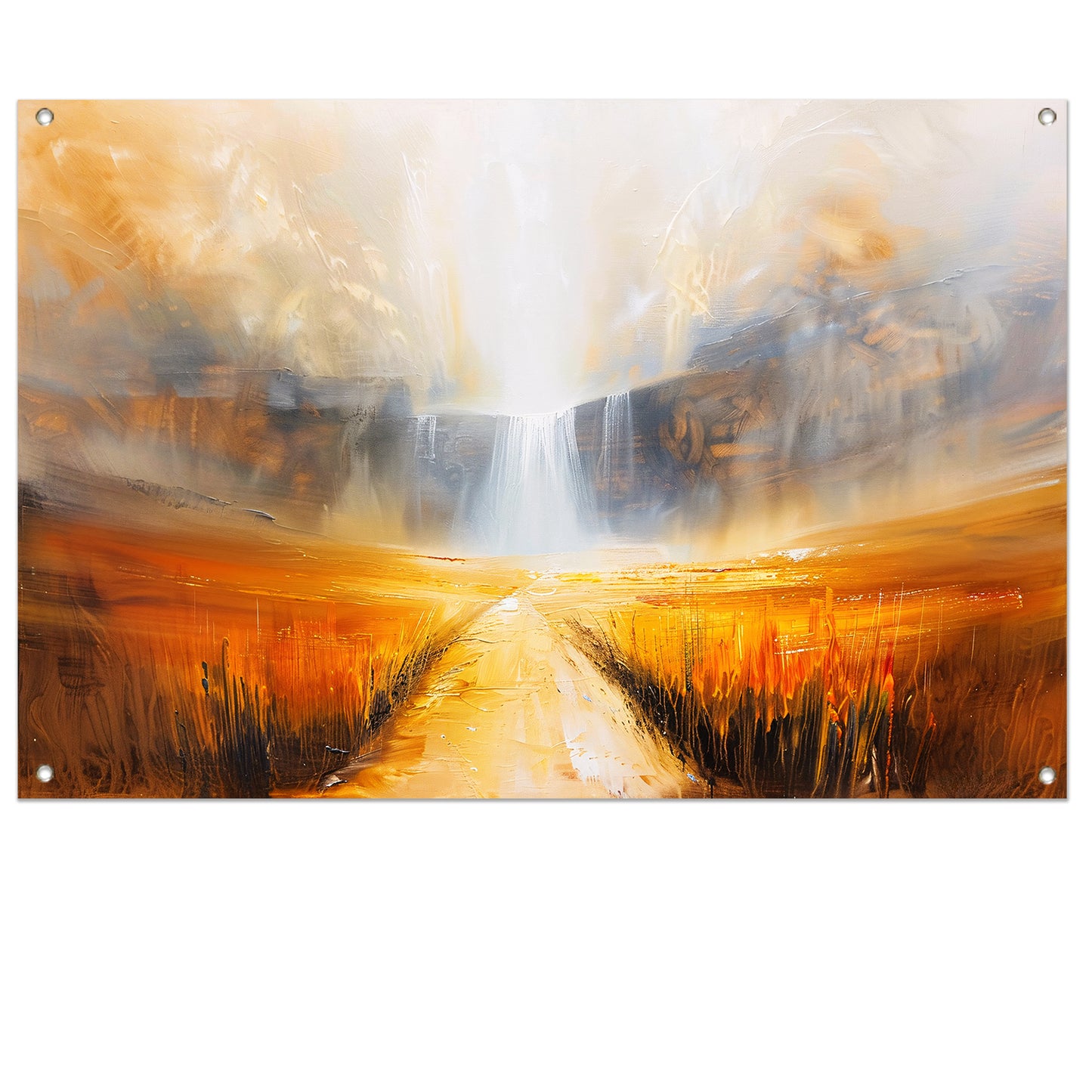 Abstract landschap met waterval en pad tuinposter