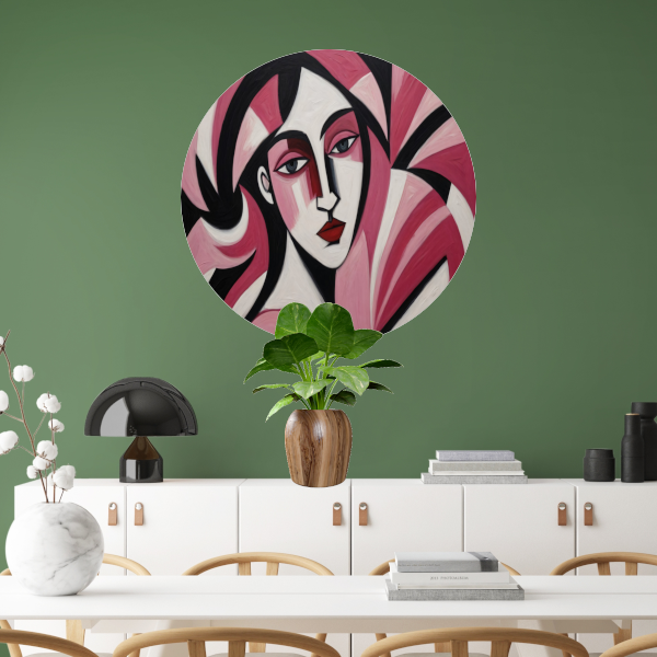 Abstracte vrouw in roze en zwart forex muurcirkel