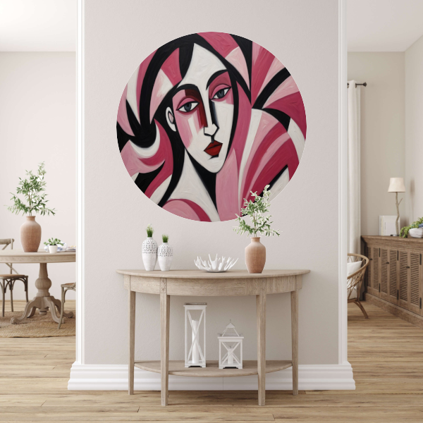 Abstracte vrouw in roze en zwart forex muurcirkel