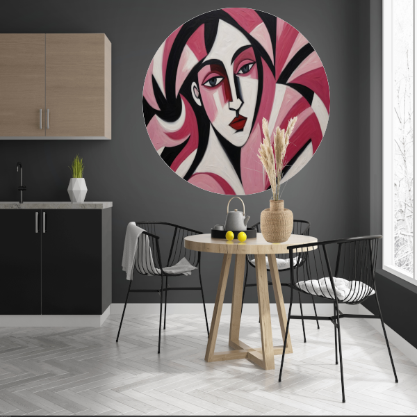 Abstracte vrouw in roze en zwart forex muurcirkel