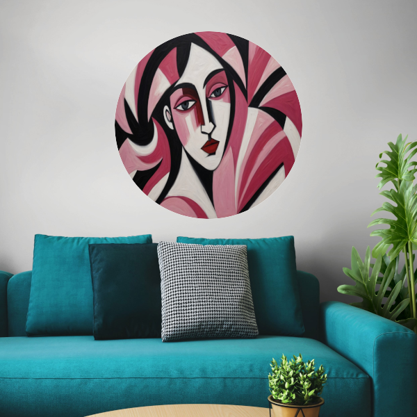 Abstracte vrouw in roze en zwart forex muurcirkel