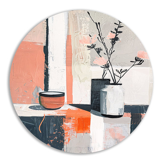 Abstract modern stilleven met bloemen in vaas aluminium muurcirkel