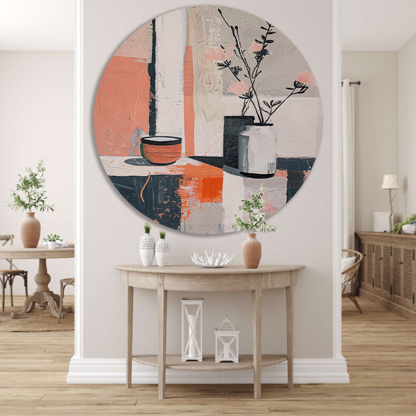 Abstract modern stilleven met bloemen in vaas aluminium muurcirkel