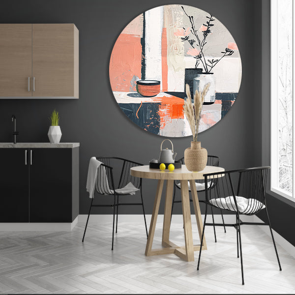 Abstract modern stilleven met bloemen in vaas aluminium muurcirkel