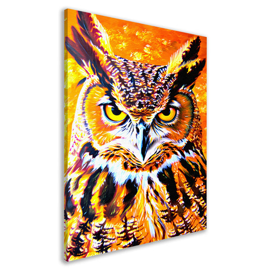 Psychedelische kleurrijke uil schilderij canvas
