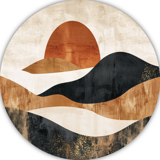 Sepia Tinten Abstracte Zonsondergang Kunst aluminium muurcirkel