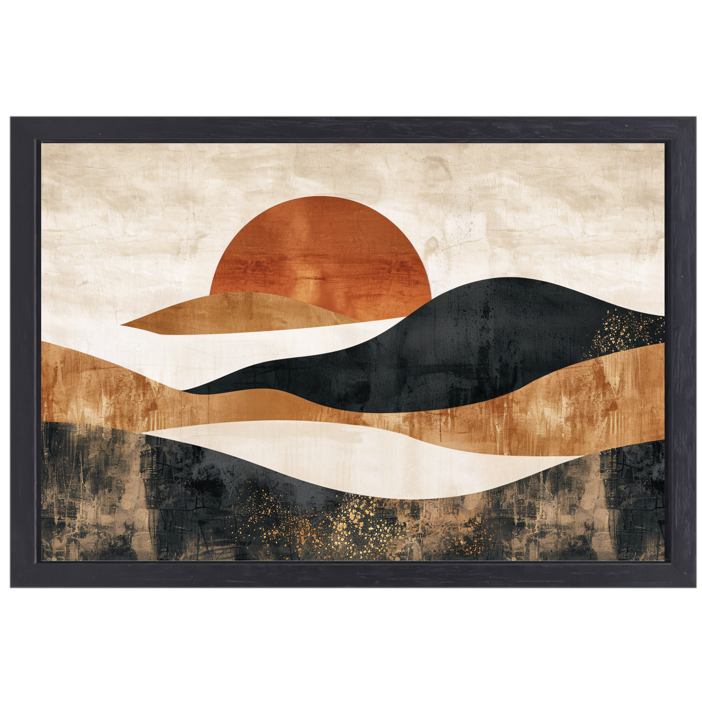 Sepia Tinten Abstracte Zonsondergang Kunst canvas met baklijst