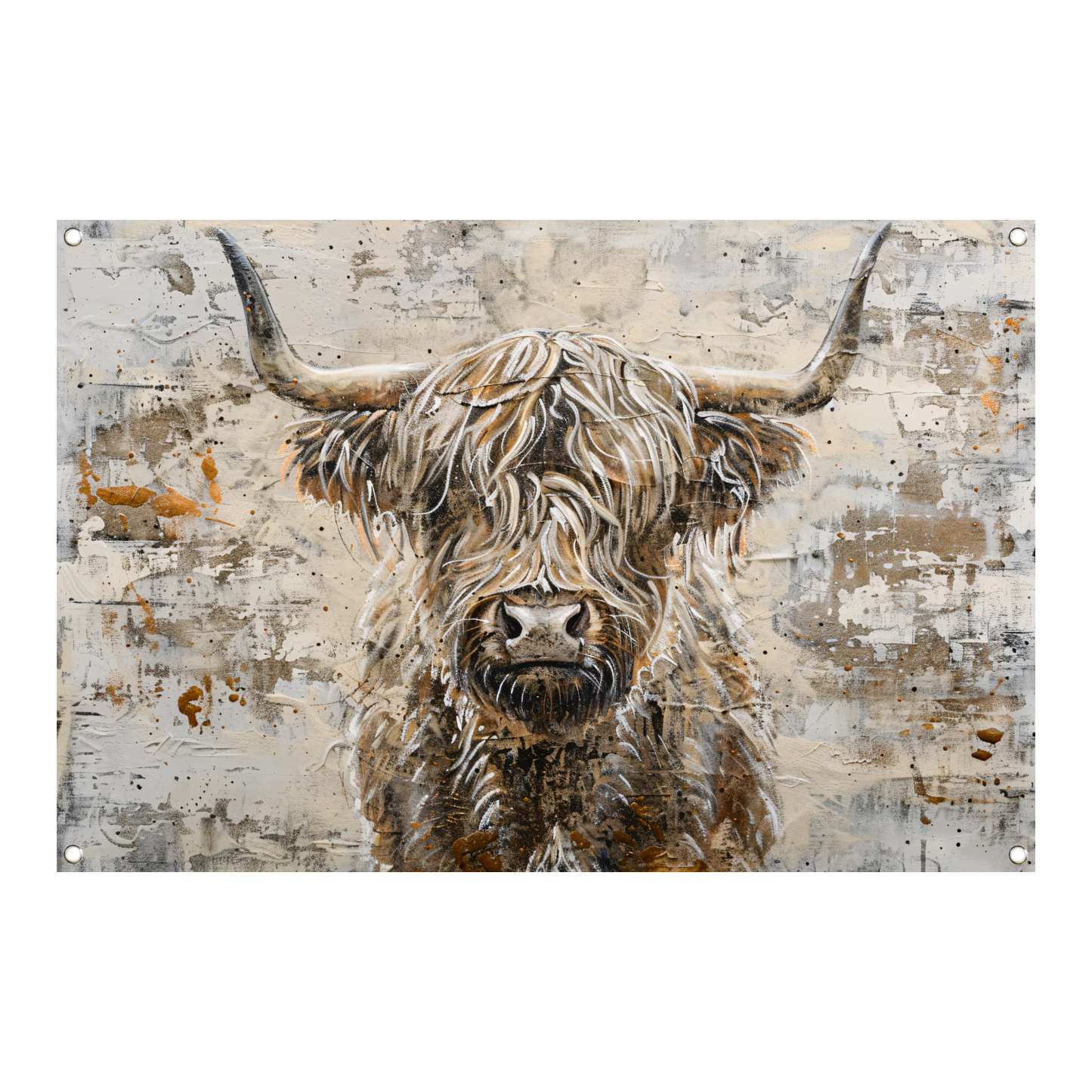 Monochrome Schotse Hooglander met Verf tuinposter