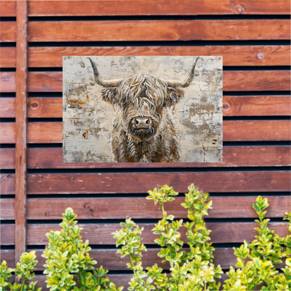 Monochrome Schotse Hooglander met Verf tuinposter