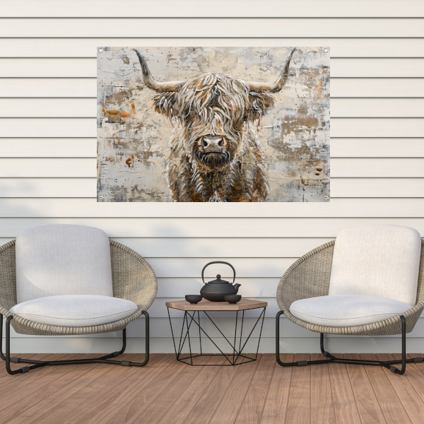 Monochrome Schotse Hooglander met Verf tuinposter