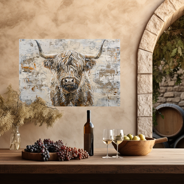 Monochrome Schotse Hooglander met Verf tuinposter