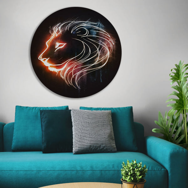 Abstracte lijnillustratie van een leeuw aluminium muurcirkel