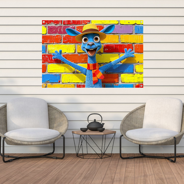 Blije blauwe kangoeroe voor kleurrijke muur tuinposter