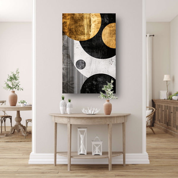 Abstracte Symmetrie in Zwart, Wit en Goud poster