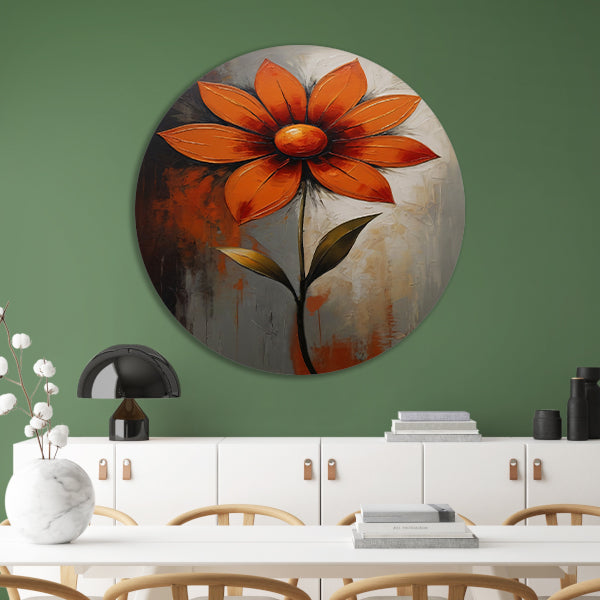 Vibrant Red and Orange Impressionist Flower aluminium muurcirkel