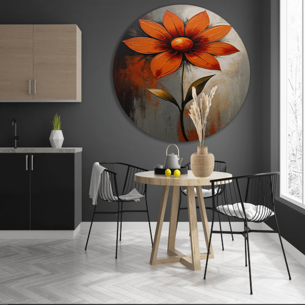 Vibrant Red and Orange Impressionist Flower aluminium muurcirkel