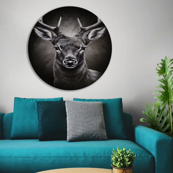 Hyperrealistisch Portret van een Majestueus Hert aluminium muurcirkel