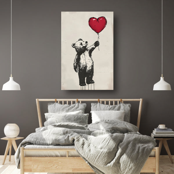 Beer met hartvormige ballon poster